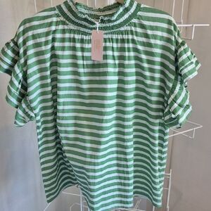 Green & White Flutter Women's Top